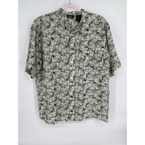 Scandia Woods‎ 100% Silk Button Shirt Camp Neutral Abstract Short Slv Mens Sz M